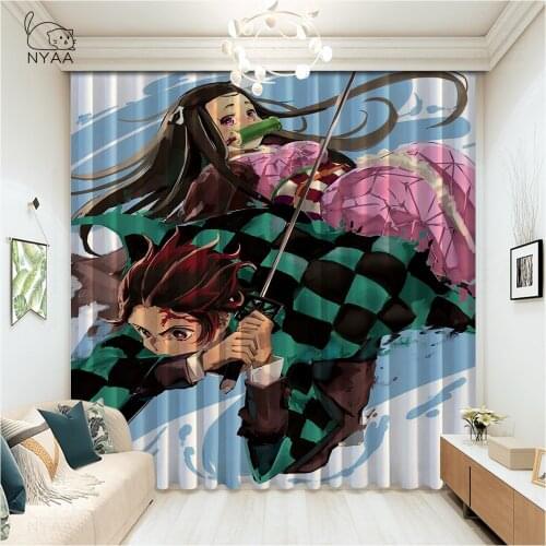 Kimetsu No Yaiba Tanjirou Nezuko Anime Rings For Curtains For Windows Flat Kitchen Curtains Home Decoration Rod Micro Shading