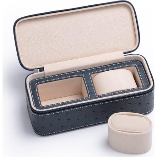 Leather Watch Display Boxes Case Ostrich Skin Pattern Watch Organizer With Zipper Luxury Jewelry Storage Gift Travel Box