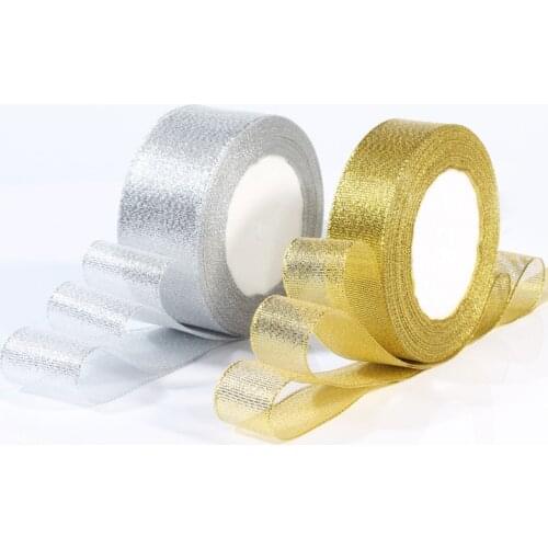 Gold And Silver Powder Glitter Tape Ribbon Handmade Flower Knot Material Cartoon Bouquet Accessories Bow 0.6-5cm 25yards/roll