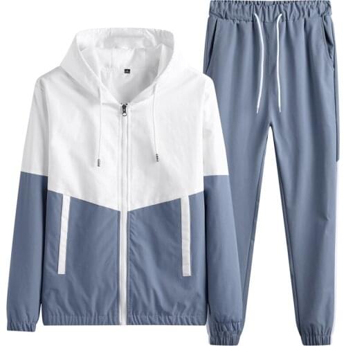 Youth Fashion Men‘s Jacket+Pant Sportwear Sets Men Patchwork Sport Suit Casual Tracksuit Male Couples Sweat Suits M-5XL