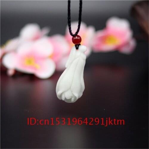 Charm Magnolia Pendant Gifts Jewelry Natural Necklace for White Men Flower Jade Fashion Amulet Chinese Accessories Carved