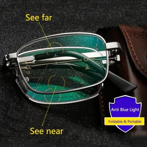 Portable Folding Reading Glasses Progressive Multifocal Men Women Anti-Blue Ray Presbyopic Glasses with Case +1.5 2.0 2.5