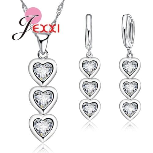 Wholesale Bridal Wedding Jewelry Sets For Woman Heart Shape Cubic Zircon Crystal Engagement Silver Jewellery Set