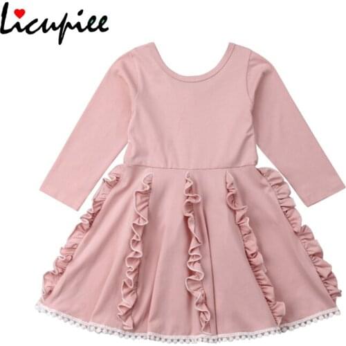 Autumn Kids Toddler Baby Flower Girls Dress Long Sleeve Lace Princess Party Bridesmaid Dresses Clothes Vestidos 2-7 Years
