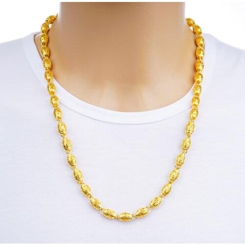 Luxury 24K Yellow Gold Necklace For Men Bead Hollow Chain Dragon Head Necklace Hand Chain Party Birthday Fine Jewelry