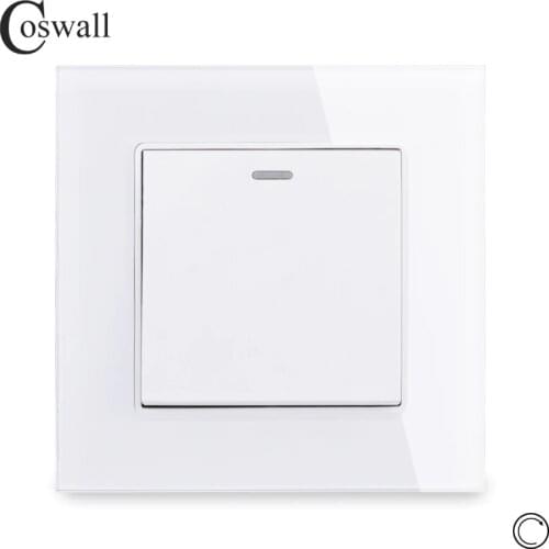 Coswall Crystal Glass Panel 1 Gang 1 Way Reset Switch Pulse Switch Momentary Contact Switch Push Button Wall Light Switch 16A