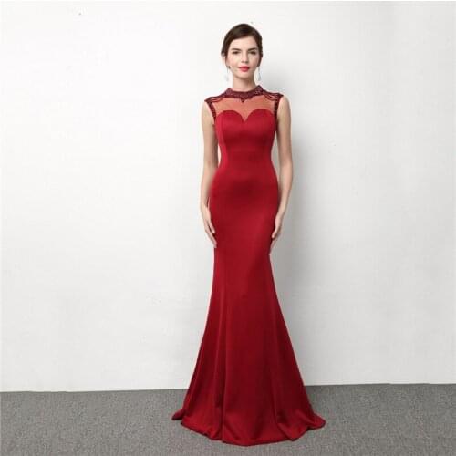 Corzzet Wine Red Cotton Pear Beading Neck Sleeveless Long Mermaid Luxury Celebrity Evening Party Club Dresses