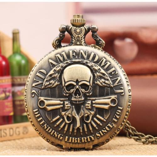 Attractive Quartz Pocket Watch Skeleton Double Gun Design Vintage Watch Necklace Pendant Clock Chain