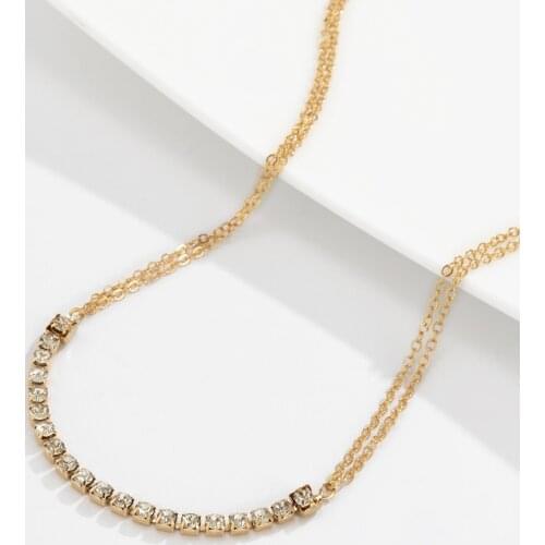 Alloy Metal Gold Punk Crystals Simple Necklace For Women Female Party Daily Choker Clavicle Punk Necklace Rhinestone Jewelry