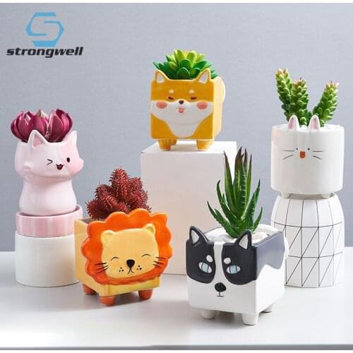 Strongwell Fairy Garden Decor Flowerpot Simulation Succulent Planter Ceramic Mini Ornaments Animal Flower Pot Decoration