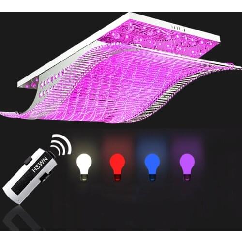 Modern rectangle Crystal Chandeliers Lights LED Color Change With Remote Control Organ Style RGB Lustre Chandeliers Lamp