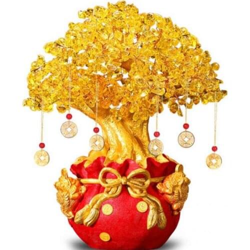 Resin Crafts Ornaments Statement Natural Citrine Golden Toad Lucky Tree Fortune Tree Cashew Tree Bank Insurance Craft Gift Decor