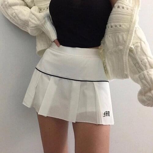 High Waist Letter Embroidery Skirts Retro Patchwork Mini Skirts Sporty Streetwear Women Gym clothes vintage Y2K Pleated Skirts