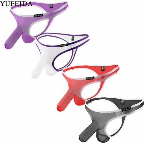 YUFEIDA Mens Sexy Gay Thongs G Strings Underwear Transparent Mesh Mens Thongs Penis Pouch Seamless Funny T-Back Tanga Panties