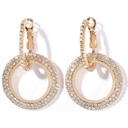 Geometric Circular Golden White Rose Gold Delicate Starry Bling Crystal Alloy Dangle Drop Earrings For Women