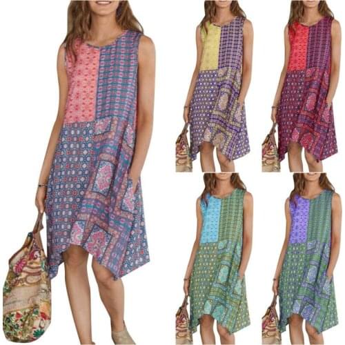 Women Floral Boho Sleeveless Maxi Dress Casual Summer Beach Holiday Sundress
