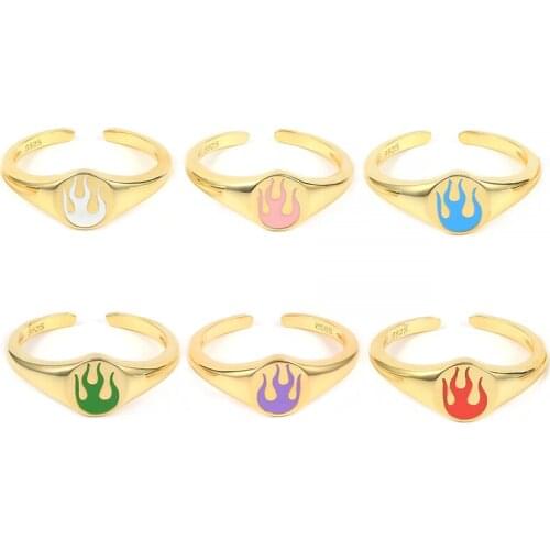 CANNER 2021 Trend New Womens Ring 925 Silver Colored Enamel Simple Finger Rings For Women Summer Fine Jewelry Flame Rings