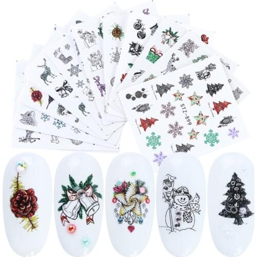 12pc/set Nail Water Decals New Year Xmas Design Sticker Nail Art Transfer Slider Decor Wraps Christmas Manicure LASTZ892-905-1