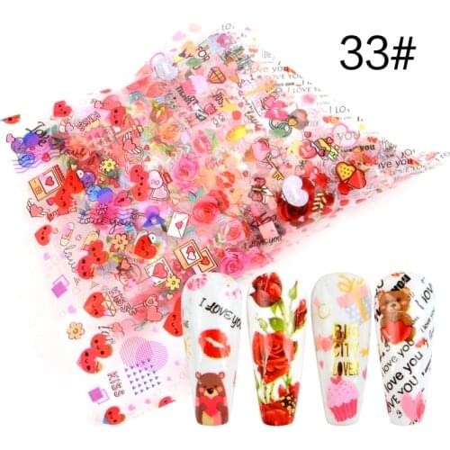 YWK 10pcs Rose Flower Decorations for Nails Mix Colorful Transfer Nail Foil Sticker Valentines Day Series Adhesive Paper
