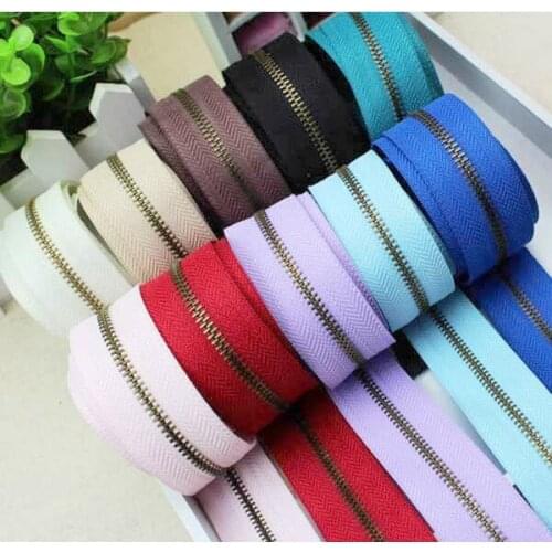 15 Yards Free cutting 3# Copper Bronze Metal Zipper DIY Bag Super smooth gold code installed zipper leugth 10 Colors +Gift