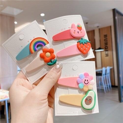2 Pcs Korean 2020 New Sweet Girl Simple Cute Cartoon Flower Fruit BB Clip Fashion Princess Children Hairpins Hair Accessories