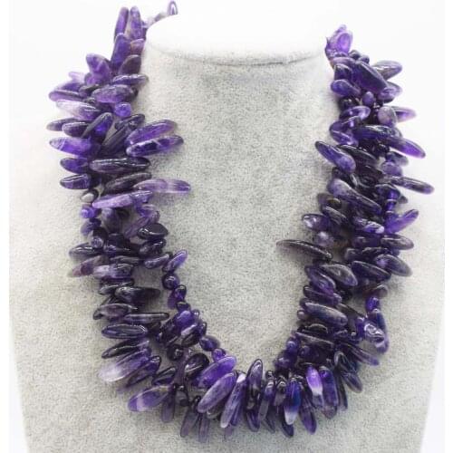 3rows amethyst branch 14-22mm necklace 18inch wholesale beads nature FPPJ woman 2018