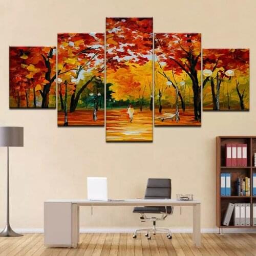 5 Pieces Walk In The Woods Scenery Painting Modern Wall Art Canvas Prints Poster Home Decor Abstract Trees Pictures