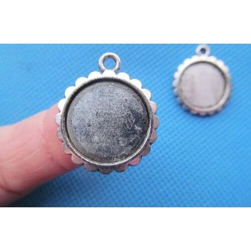 50pcs Antique Silver tone/Antique bronze Oval Flower Base Setting Tray Bezel Pendant Charm/Finding,fit 16mm Cabochon/Cameo