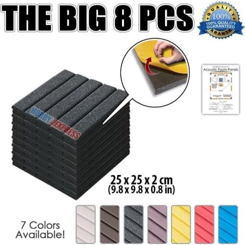 Arrowzoom 8 pcs Set Adhesive Flat Wedge Tile Acoustic Panel Soundproof Studio Foam 9.8 x 9.8 x 0.8" KK1054