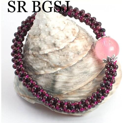 Free Shipping 3mm Natural Garnet Rose Quartz Gems Adjustable Stretchy Women Jewelry Bracelet 7inch