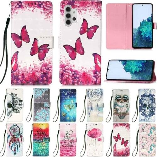 Flip Wallet Case For Samsung A02S A11 A12 A20 A21 A30 A32 A40 A41 A42 A50 A51 A70 A71 S21 S21Plus S21Ultra Painted Leather Case