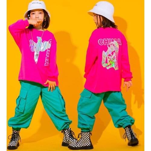 Kids Hip Hop Clothing Long Sleeve Sweatshirt Oversized Shirt Tactical Cargo Pants for Girls Boys Dance Wear Costume Clothes