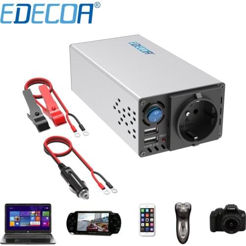 EDECOA 600W Small Power Supply DC 12V AC 220V 230V 240V Modified Sine Wave Converter 5V 2.1A USB Cigarette Lighter Car Inverter