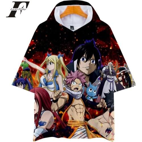 Kpop Fairy Tail Short Sleeve Men Hooded Tshirt Summer Cartoon 3d Logo Tee Shirt Men Cotton Japanese Anime Fashion Tshirt Men