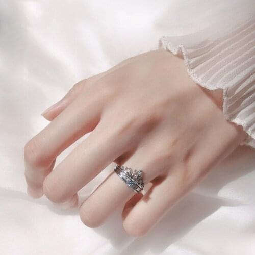 Crown Rings For Women Adjustable Open Index Finger Personality Punk Korean Fashion Two-in-one Girlfriends Jewelry Gift BOYULIGE