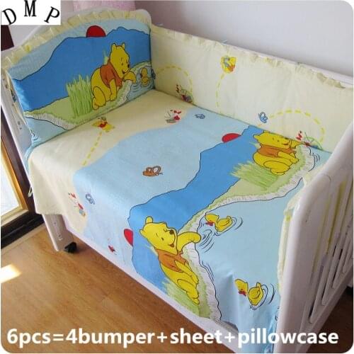 6PCS cotton reactive printing kit berço baby cot bedding set/juego de cama (bumper+sheet+pillow cover)