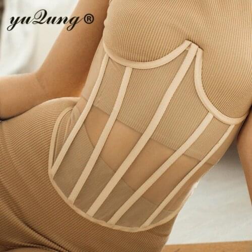 Yuqung Women Mesh Lace Up Breasted Open Bra Unbone Harness Corset Shirt Top Wide Waist Belt Accesoories Female Decorations