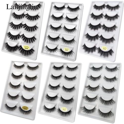 LANJINGLIN 10 boxes / lot mink eyelashes natural long false eyelashes 100% handmade soft 3d mink lashes makeup faux cils G808