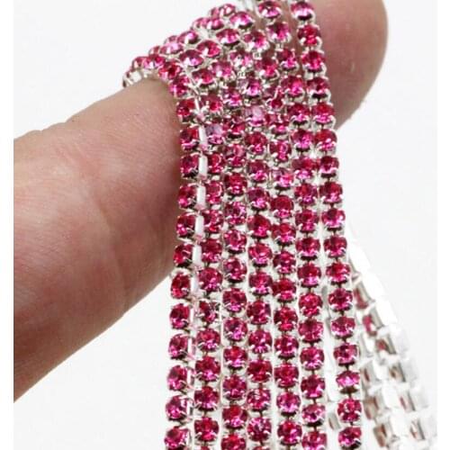MHS.SUN 10Yard Hot Pink Claw Crystal Rhinestones Chain Gradient DIY Dense Silver Base Rhineston Chain For Garment&Bag Decoration