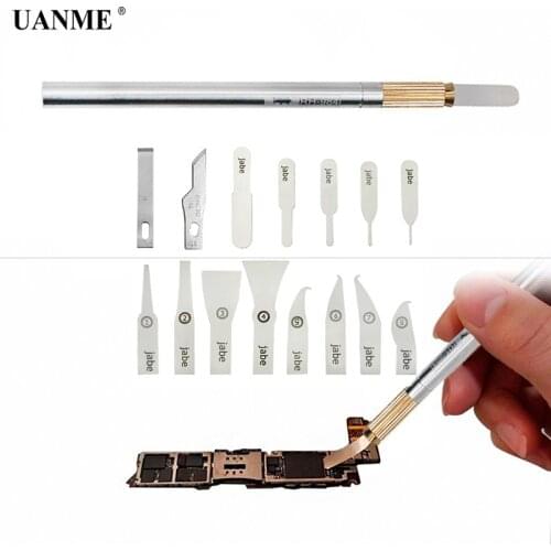 UANME 16 in 1 IC Chip Repair Thin Blade CPU Remover Metal Handle for iPhone Processors NAND Flash Logic Board Repair Tool