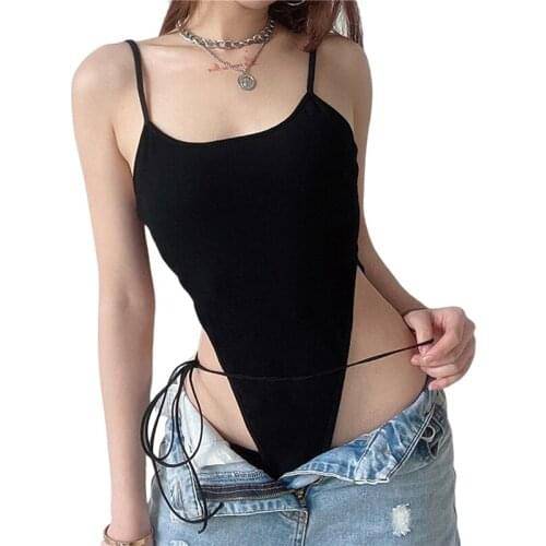2021 Fashion Trend Ladies Sexy Suspender Jumpsuit Summer Women Solid Color U-neck Sleeveless Lace Up Casual Bodysuit