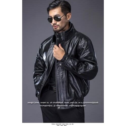 Motorcycle first layer cowhide middle-aged and elderly plus cotton loose winter pilot leather jacket leather leather men