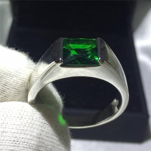 Fashion Wedding ring for Men Princess cut 3ct Green 5A zircon cz 925 sterling silver Male Anniversary Band Ring