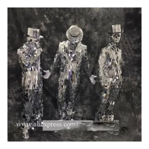 Men Silver Mirror Ballroom Costume Catwalk Shows Mirror Man Suit Nightclub Clothing Party Stage Performance DJ Singer Clothes