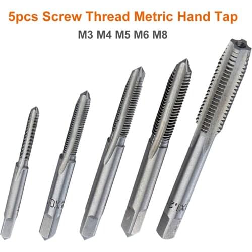 5Pcs M3/M4/M5/M6/M8 Bearing Steel Metric Thread Tap Machine Spiral Point Straight Fluted Screw Hand Tap Drill Set