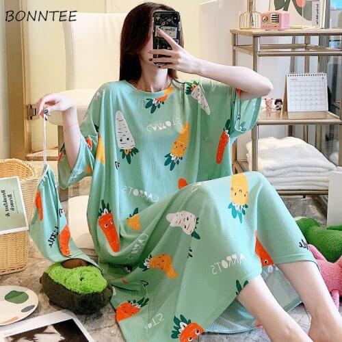 Nightgowns Women Kawaii Large Size Homewear Comfortable Cartoon-printed Various Colors Students Popular Basic Popular Loose Girl