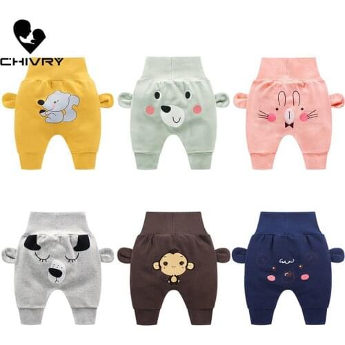 Chivry Spring Autumn 2020 New Girls Boys Cute Cartoon Animals Print Cotton Elastic Waist Pants Casual Kids Baby Clothing
