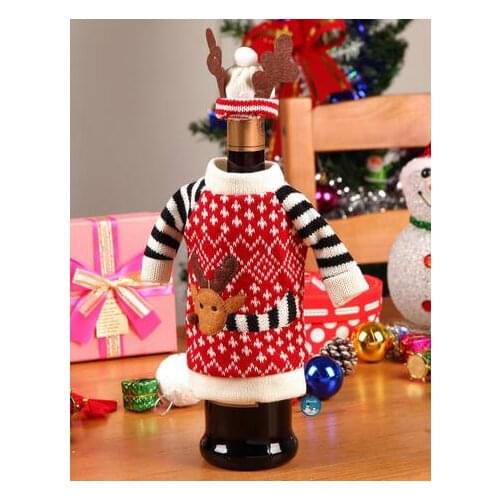 New Arrive 2pcs/Set Christmas Red Wine Covers Bottle Cover Indoor Decoration Antler Hats Tops Suits Kitchen Dinner Christmas