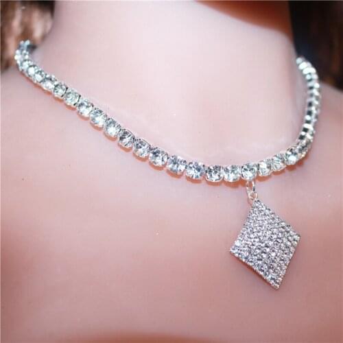 New Diamond Pendant Necklace Wedding Jewelry Crystal Bridal Gifts Square Necklace Jewelry Brides Women Jewelry Sets wholesale