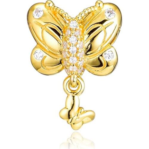 Fits for Pandora Charms Bracelets Decorative Butterfly Shine Beads 100% 925 Sterling-Silver-Jewelry Free Shipping